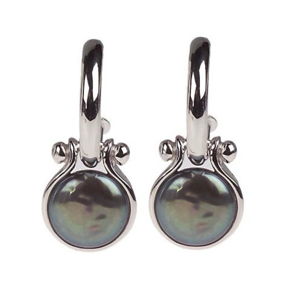 Honora Sterling Cultured freshwater black pearl dangling earrings - Picture 7 of 9